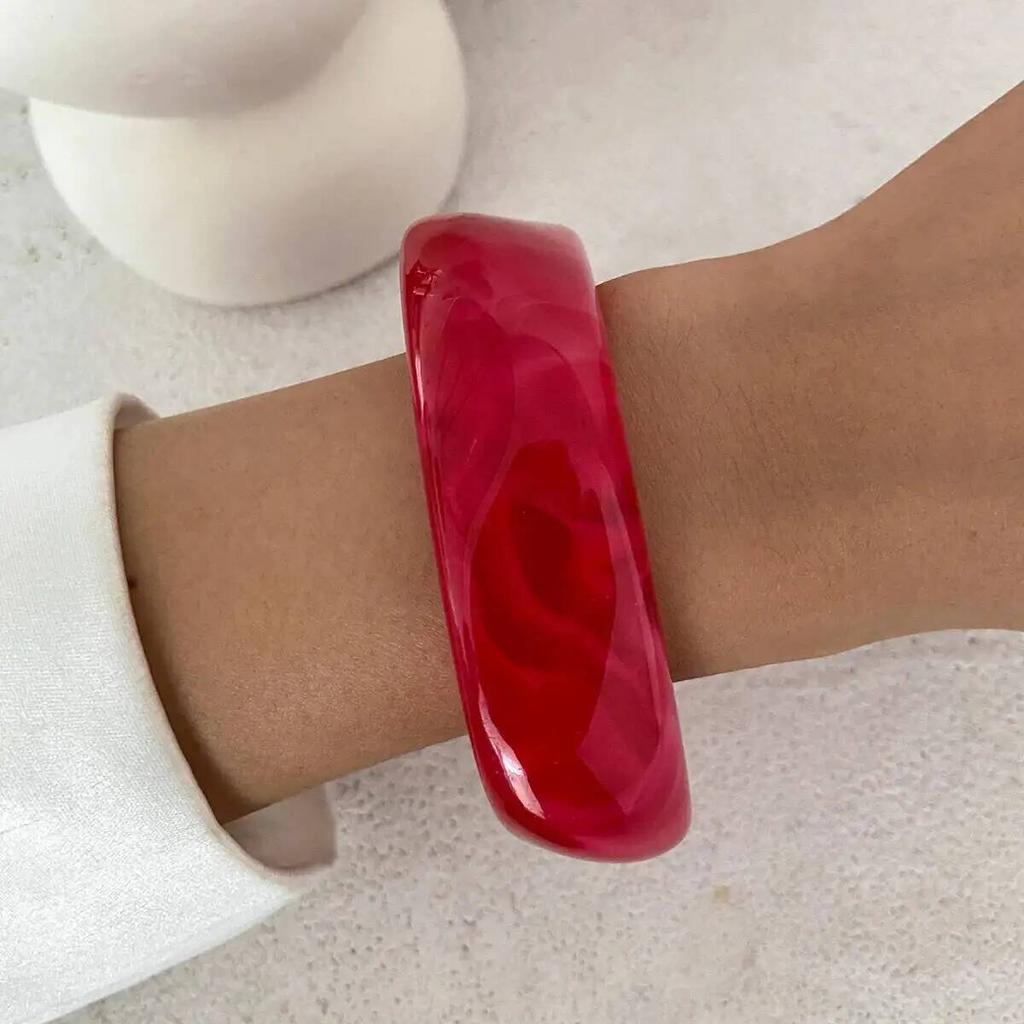 IngeSight.Z 3 Color Punk Chunky Resin Acrylic Bangles Set for Women Boho Vintage Irregular Geometric Wide Bracelet Party Jewelry