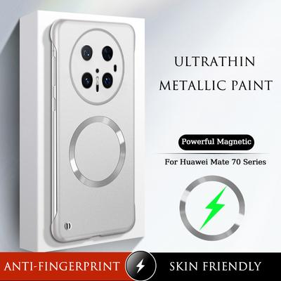 Luxusní Ultratenký Kovový Lak Bezrámečkový Kryt na Telefon Pro Huawei Mate 70 Pro Plus Magnetické Bezdrátové Nabíjení Matný Kryt Proti Otiskům Prstů Tvrdý PC Skořepina