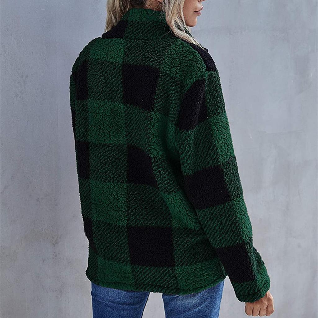 2025 Nowy Damski Sweter Golf z Polaru w Kratę Luźny Krój Pulower Jesień Zima Moda