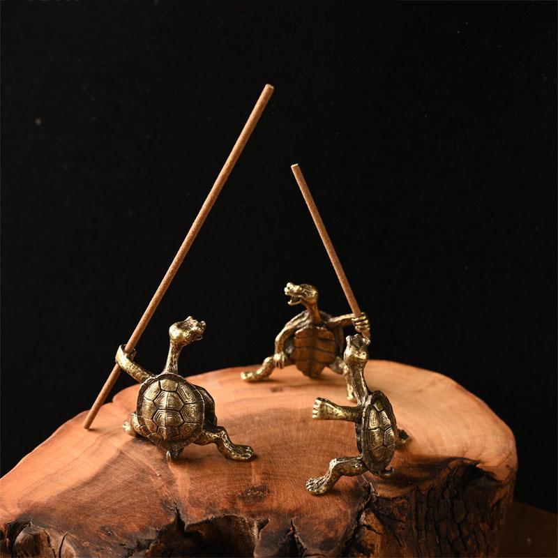 Suporte de Incenso Antigo de Liga de Cobre Tartaruga Kung Fu Linha, Decoração de Casa, Queimador de Incenso de Linha, Suporte de Incenso, Decoração de Mesa de Chá Animal