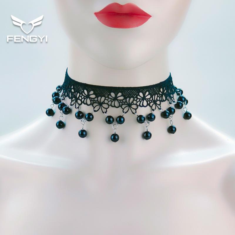 Pearl Tassel Cross Choker: Gothic Halloween Lolita Lace Necklace