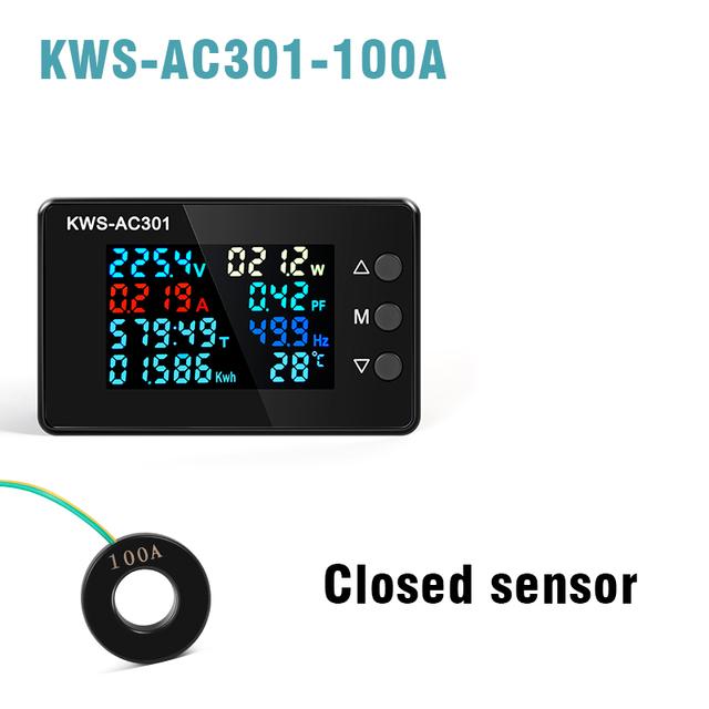 KWS-AC301 Voltage Voltmeter 8 In 1 AC Wattmeter 50-300V 0-100A Digital Ampermeter Electric Meter Edicated Chip Power Detector