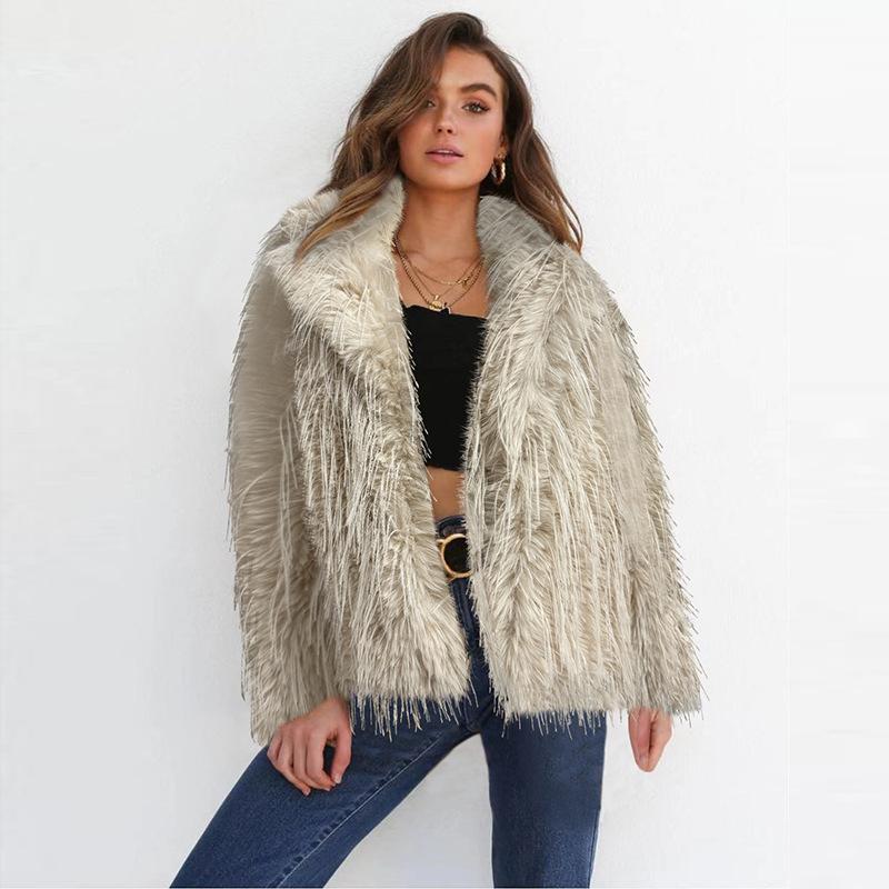 

Short Solid Color Faux Fur Jacket for Women s Autumn and Winter New Style Tassel Fur Jacket XXXXL