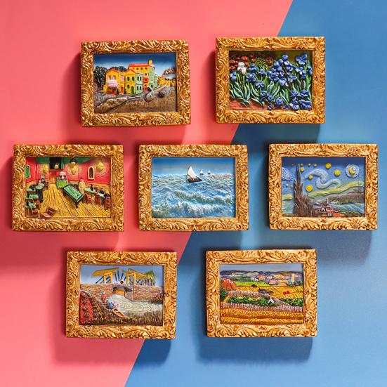 1/3/6 stk Verdensberømt maleri Kjøleskapsmagnet Hjemmekontor Kjøkken Skap Kjøleskap Resin 3D Oljemaleri Kunst Magnetisk Dekorasjon Ornament