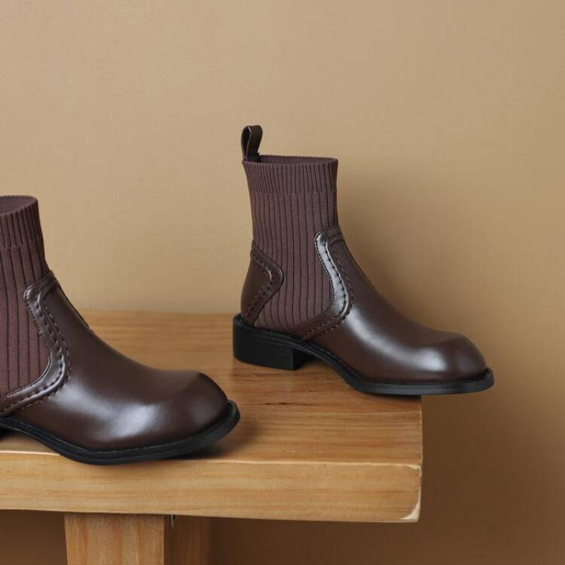 Autumn and winter rubber sole medium heel knight boots women's comfortable non-slip large size women's boots Korean version sleeve square heel medium