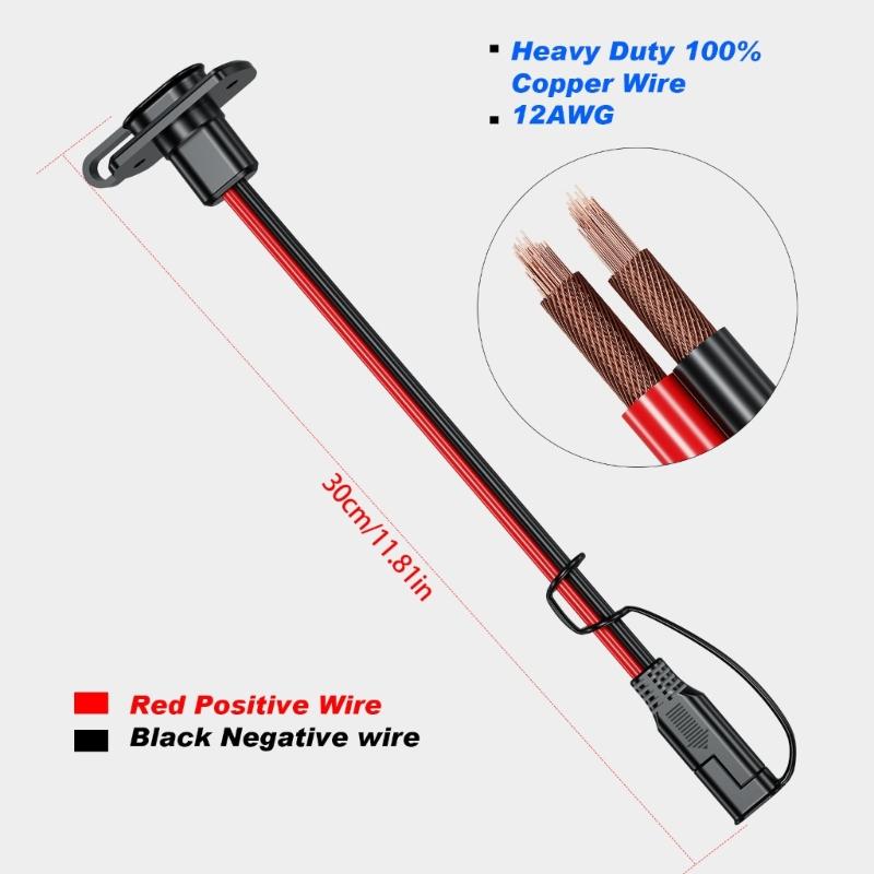 30cm 12AWG SAE Extension Wire Quick Disconnects Male to Female Socket Cable For Easy Carry Power Systems Maintenance