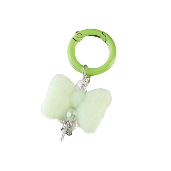 

Keychain Pendant Rhinestones Bead Decor Plush Bow Design Keychain Charm with Smooth Spring Buckle зелёный