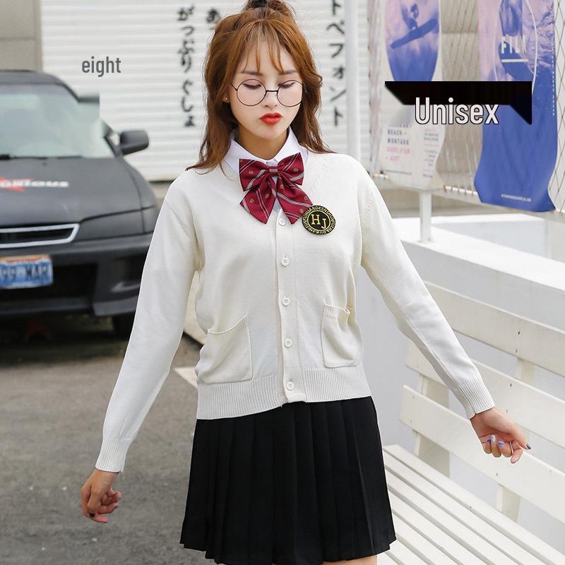 Preppy Style V-Neck Cardigan Sweater - Long Sleeve Sailor Knitwear for Students, Autumn/Winter Japanese JK Uniform