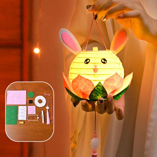 DIY Rabbit Festival Lanterns Kit LED Handmade Lamp Material Package Mid-Autumn Festival Hanging Lamps Parent-Child Crafts Making Tools
