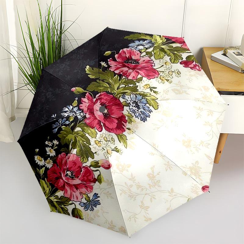1pc Floral Pattern Circular Design Umbrella with Plastic Handle,Suitable for All Seasons Umbrellaptys26064