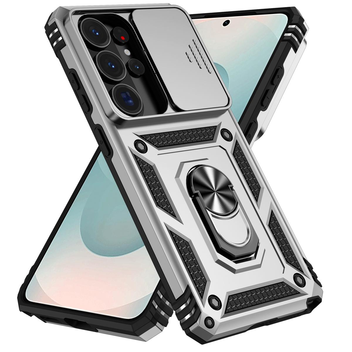 

Shockproof Phone Case for Samsung S26 S25 S23 S22 S21 S20 Ultra S24FE S26 Plus Ring Holder Slide Camera Lens Protection Cover Galaxy S23+ срібний