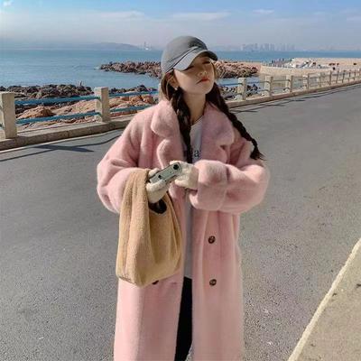 Blancă lungă cu jachetă fleece foarte groasă pentru femei care imită blana de nurcă Blană ecologică Jachetă de blană tânără și la modă