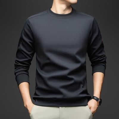 Spring & Autumn Men's Versatile Long-Sleeve Round Neck Solid Color Casual Hoodie - Fashion T-Shirt for Middle-Aged & Young Men