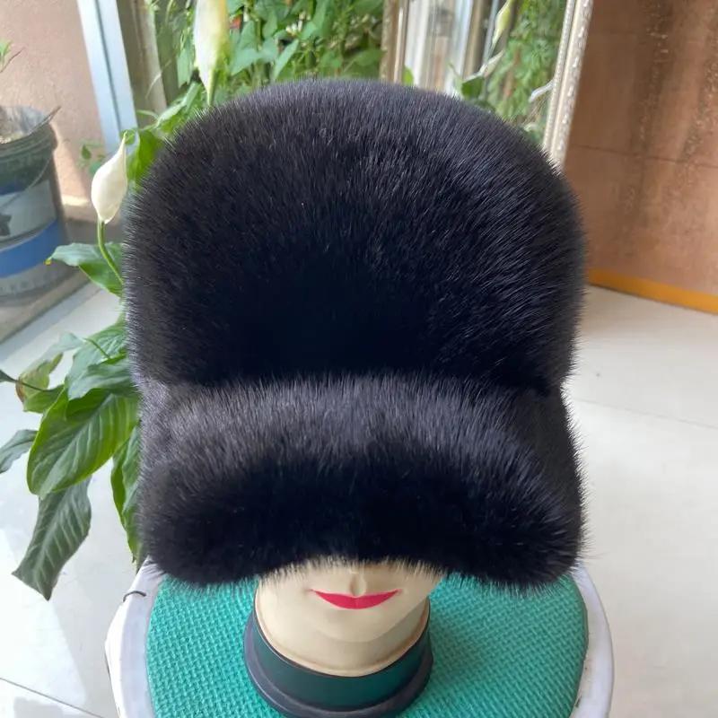 Luxury Cap Men Women Mink Fur Hat Unisex Genuine Real Fur Visor Snow Cap Russian Warm Winter Hats Outdoor 100% Real Fur Hat