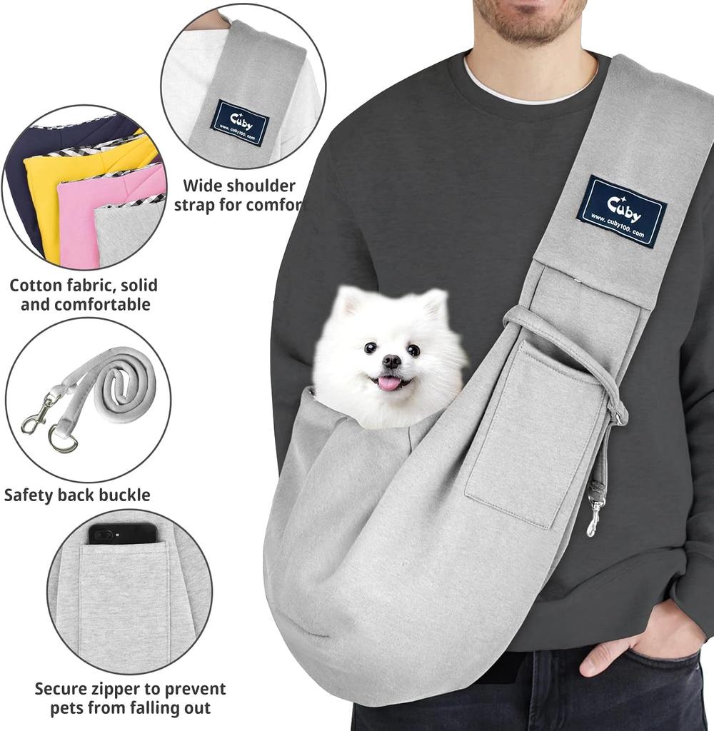 Hands Free Dog Cat Carrier Sling for Small Pets with Soft Breathable Cotton and Reversible Design