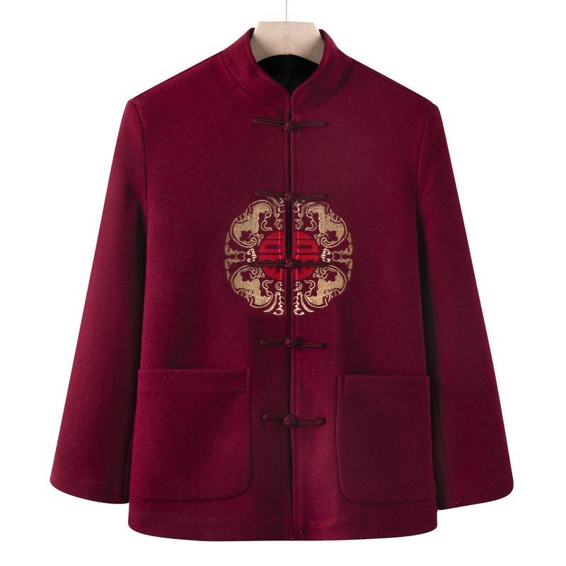 New Woolen Tang-style Cotton-padded Clothes for Men and Women, Grandparents, Autumn Couple Clothes, Piled and Thickened Birthday Dresses