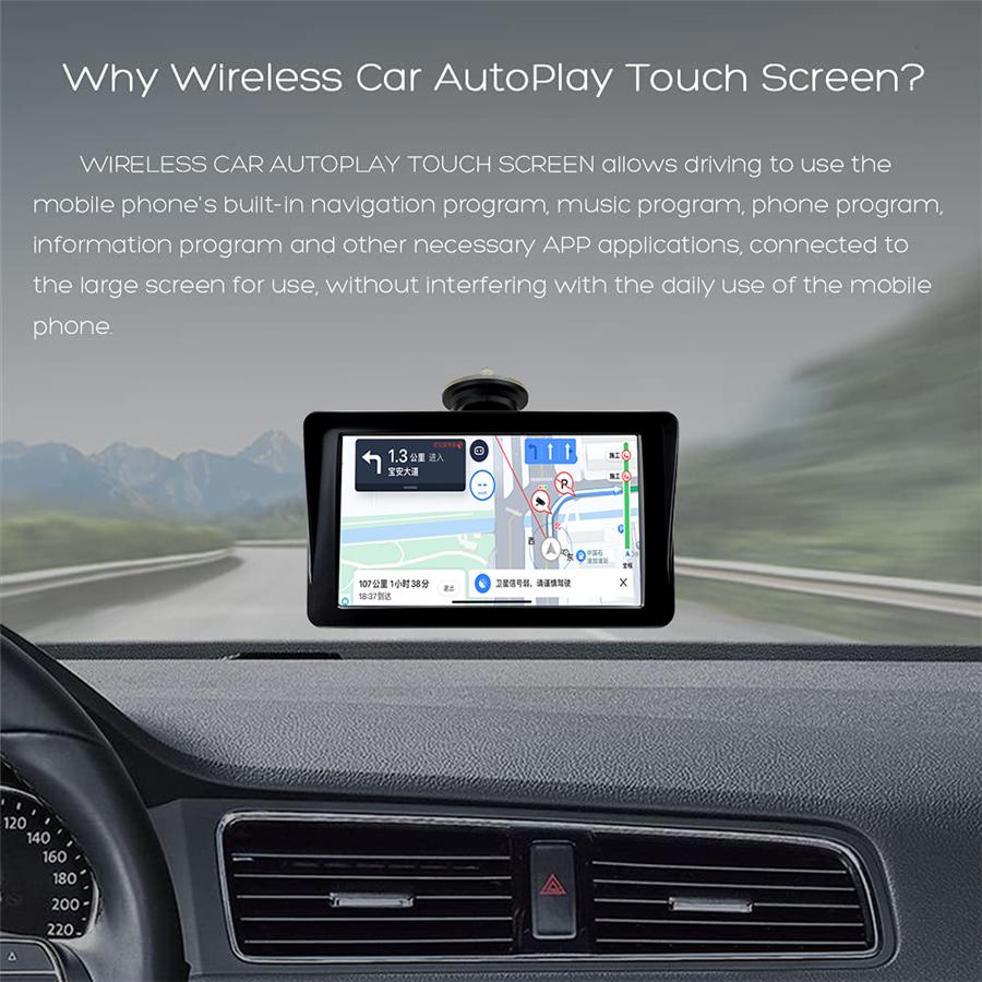 7 Inch For Wireless Carplay Android Auto Monitor Portable Screen Bluetooth Mirro