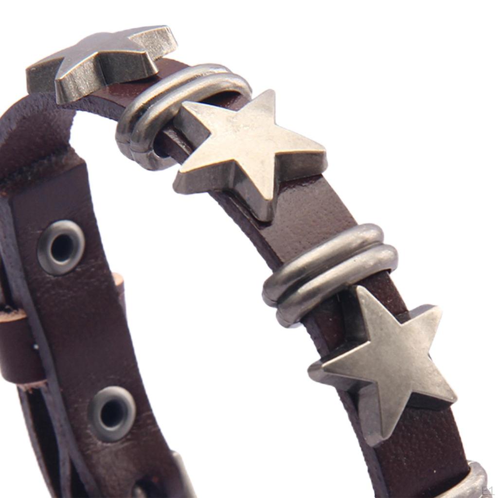 Star PU Leather Bracelet Goth Alloy Punk Adjustable Gift Fashion Buckle Clasp Wide Thick Accessories