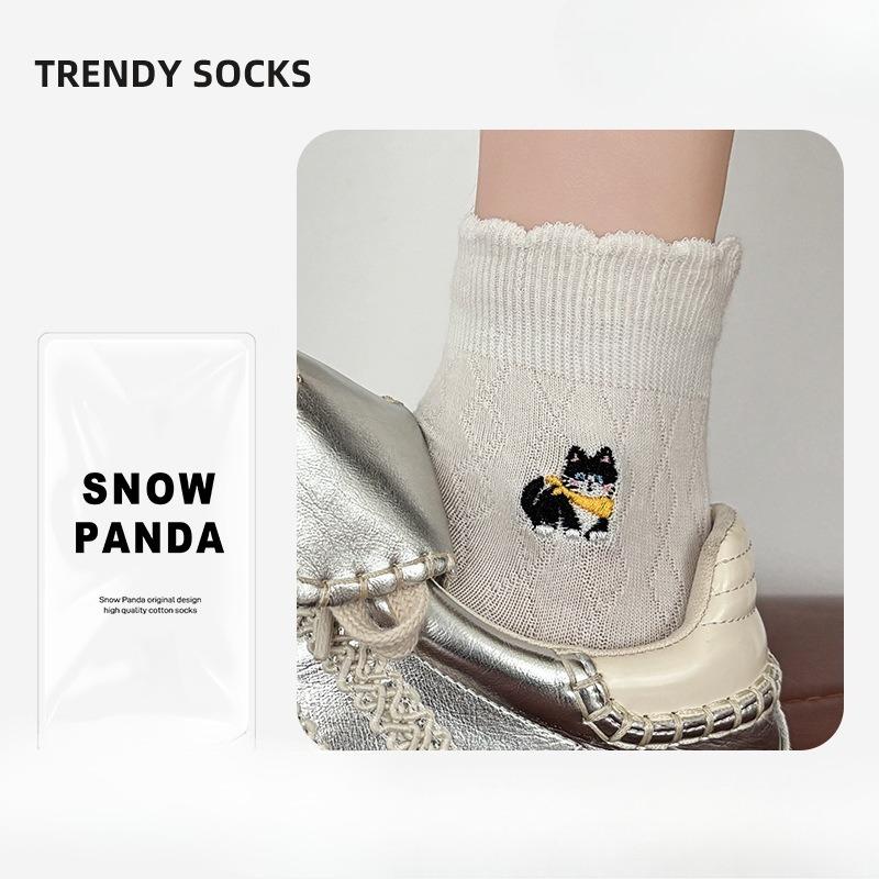 

Sock Children s Mesh Breathable Short Socks for Spring and Summer, Pure Cotton Socks with Cat Embroidery and Ear Fungus Lace Trim. 1 pair