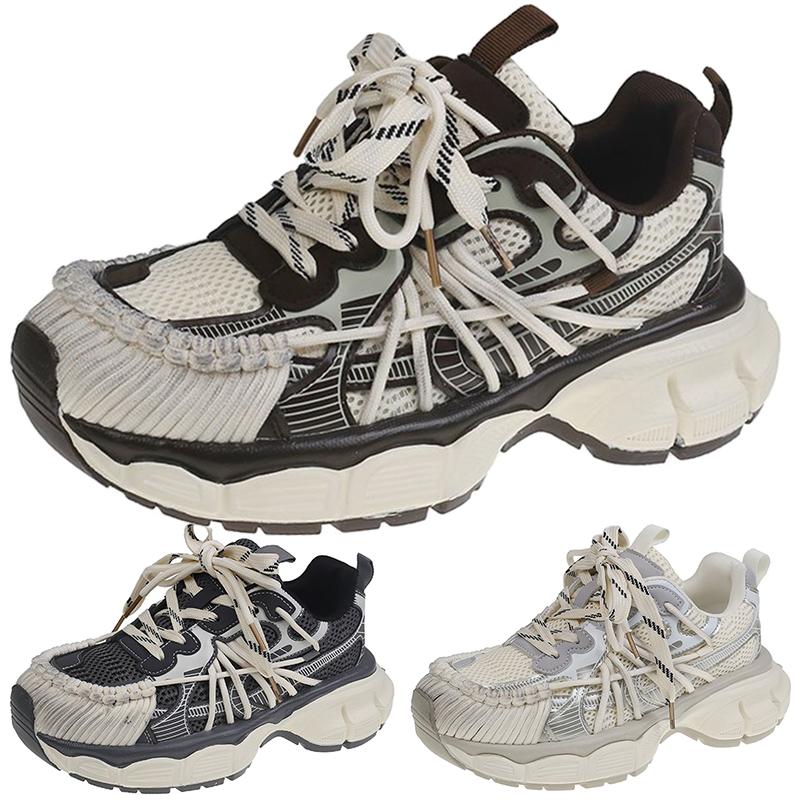 NEW Mid Heel Pumps Women's Mesh Shoes Comfy High Brand Summer Lace Up Chunky Sneaker Casual Shoes