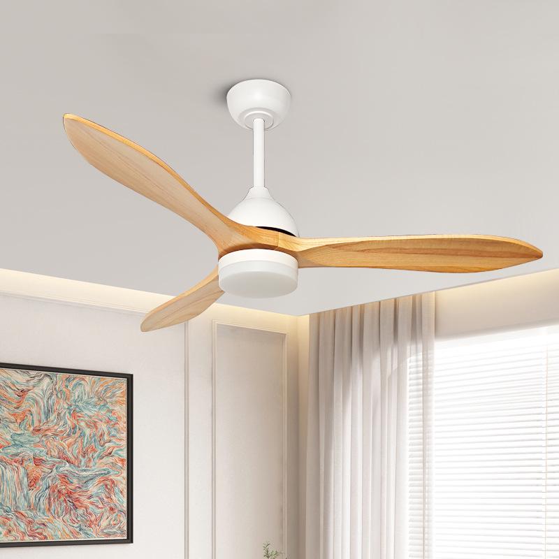 American Retro Ceiling Fan Light with Solid Wood Blades - Industrial Style LED for Restaurants