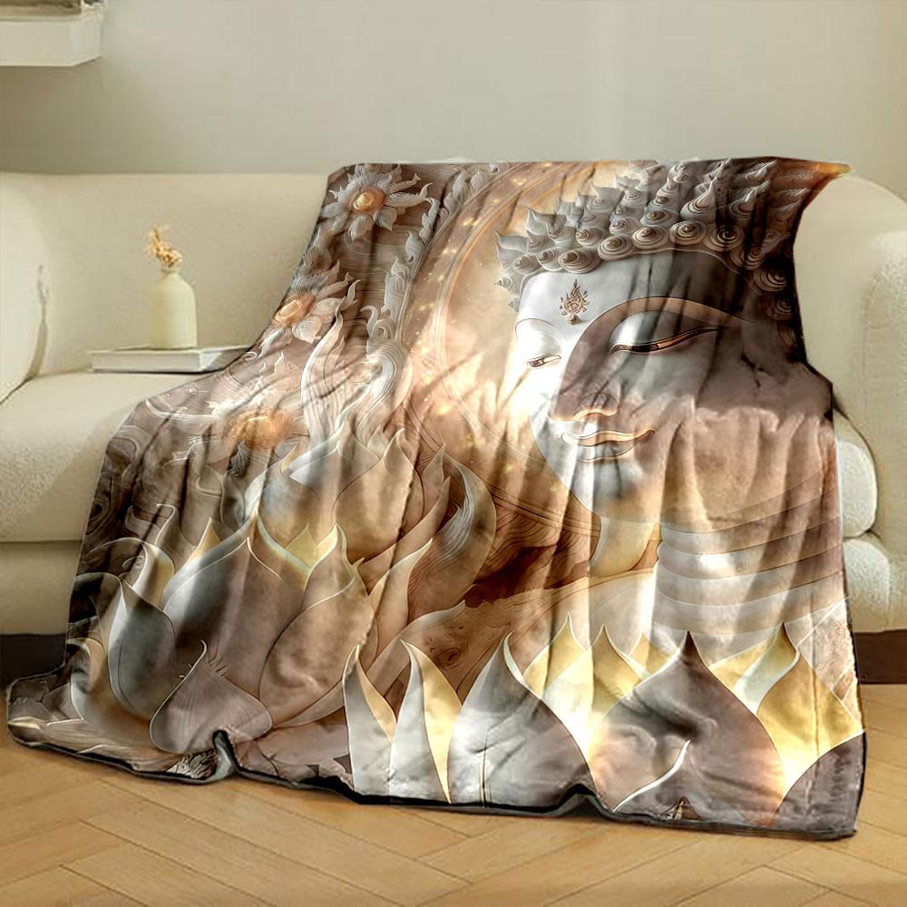 Buddha Lotus Serene Pattern Blanket bedroom Blanket for Livingroom Couch lunch break Soft throw for Friend's festival Gift