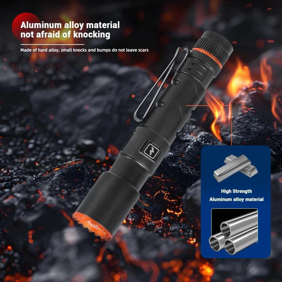 Ultra Bright White Laser LED Flashlight Al Alloy Waterproof Zoom Tactical Torch with Cap Clip Emergency Light USB Camping Lamp