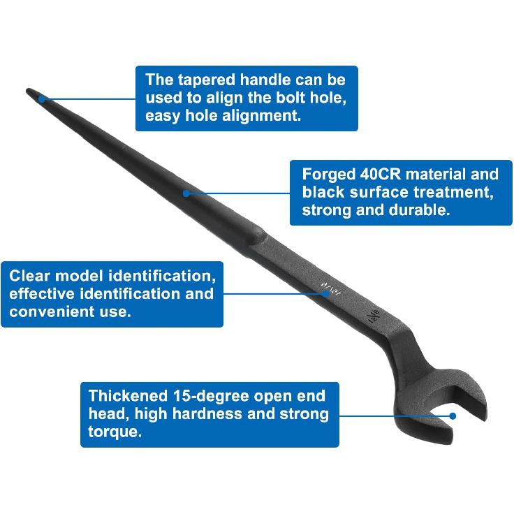 HARFINGTON Single Open End Spanner Wrench 15/16-inch 15 Degree Angle Single Open End SAE Construction Spanner Wrenches with 60°Offset Handle for