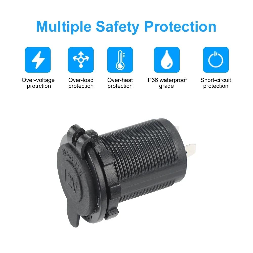 Car Cigarette Lighter Socket 12V 24V Waterproof Plug Power Outlet Adapter for Marine Boat Motorcycle Truck RV ATV with 60CM Wire