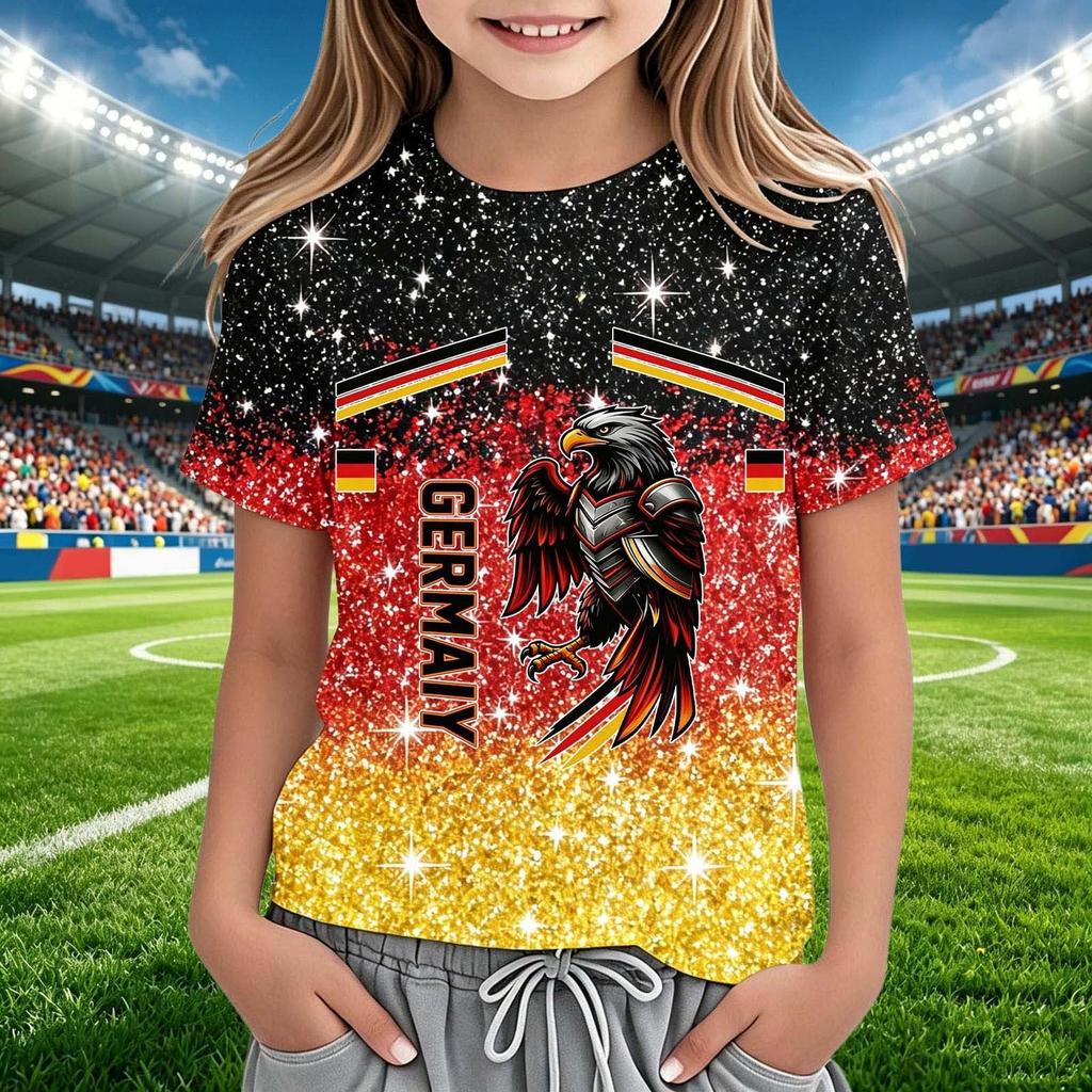 Kids Crew Neck Short Sleeve Soccer Fan Shirt World Cup Supporter Tee Lightweight Breathable Comfortable Fit Youth Top