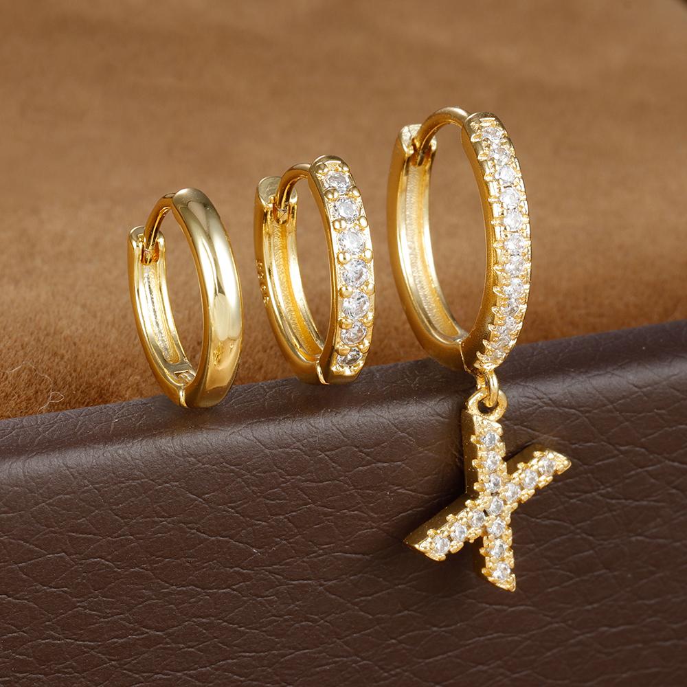 3PCS Trendy Stainless Steel Initial A-Z Letter Hoop Earrings Set For Women Fashion Huggies Cartilage Helix Piercing Jewelry