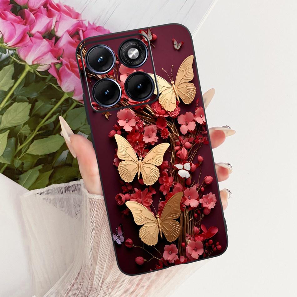 Für Motorola Edge 70 Fusion Niedliche Blume Schmetterling Katze Bemalte Hülle Für Motorola Edge70 Fusion 5G Schwarzes Silikon Weiche Handyhüllen