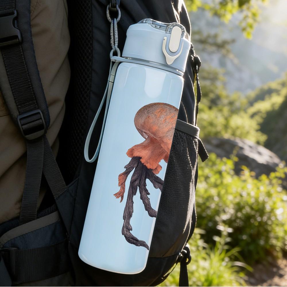 1PC Floating Jellyfish Illustration 750ml Color Plastic Sports Water Bottle Leakproof Flip Straw Lid Suitable for Sports Office Home Use
