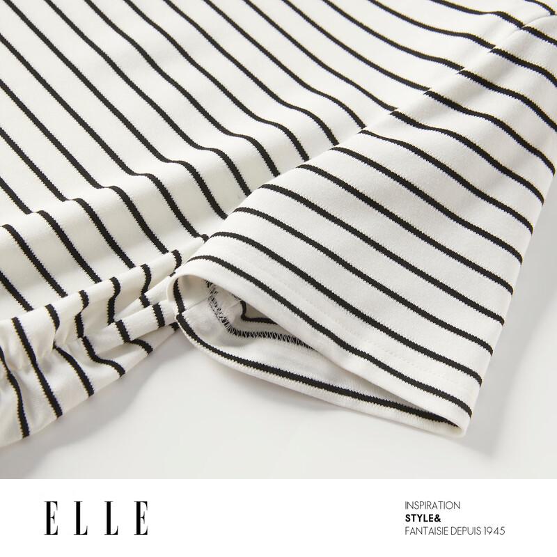 ELLE Striped Lace Patchwork Short Sleeve T-Shirt