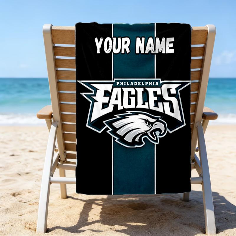 1pc Fashion Cool Eagle Logo1 Beach Towel with Custom Name, Beach/Swimming/Bath/Picnic/Camping Towel, Suitable for Seaside Beaches