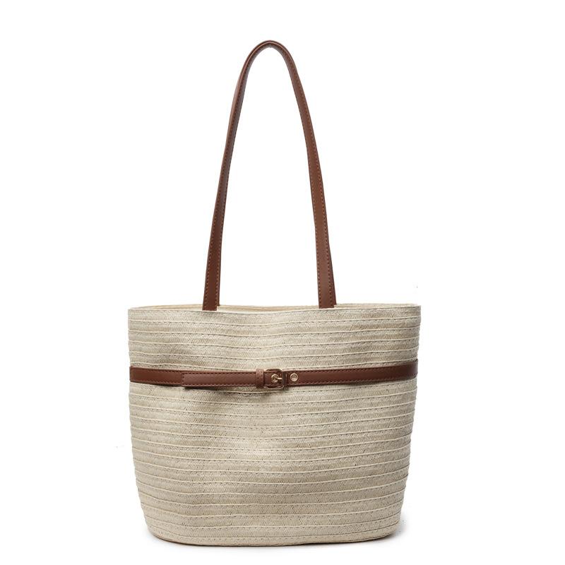 Summer new high-end leisure seaside vacation style straw woven bag fashionable simple large capacity shoulder tote bag women