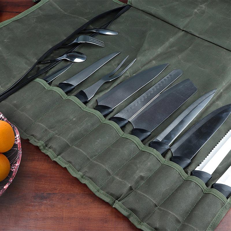 Portable Chef Knife Bag Canvas  Roll Carry Case Professional Kitchen Cleaver Storage Pocket Carrying Roll Bag Outdoor Organizer