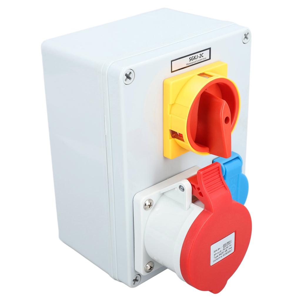 250V 16A EU Steckdose 32A 5-polige Industriesteckdose mit 2 Drehschaltern IP44 Wasserdichte Außen-Stromanschlussdose