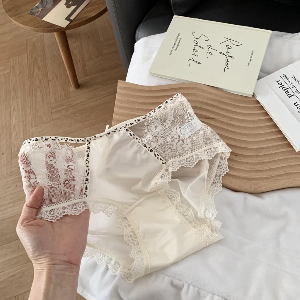 Women's Summer Breathable Lace Light Luxury Satin Mesh Wrap Hip Mid Low Waist Briefs