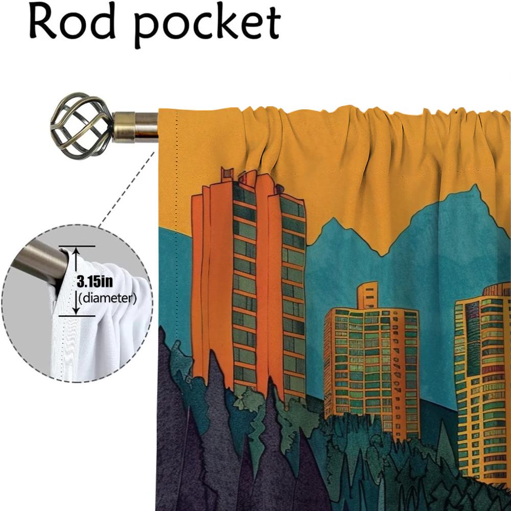 Mountain City Kitchen Curtains for Camera Modern Living Room Curtains 2 Pieces Blackout Curtain Halloween Decoration Shades Home