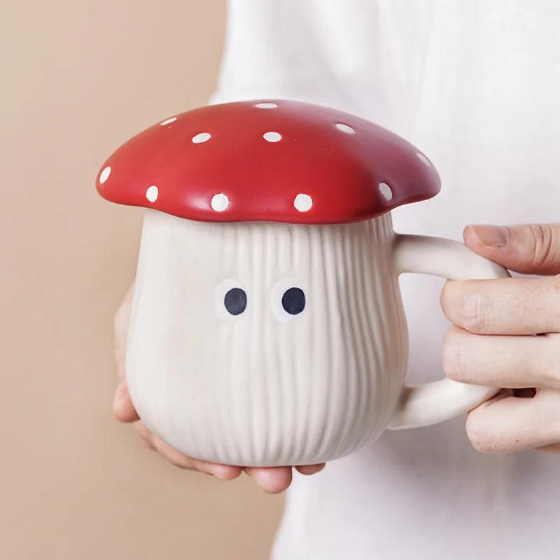 Ceramic Red Mushroom Tableware Mug Snack Plate Creative Cute Handmade Dinner Serving Plate Bowl Spoon Kitchen Dinnerware
