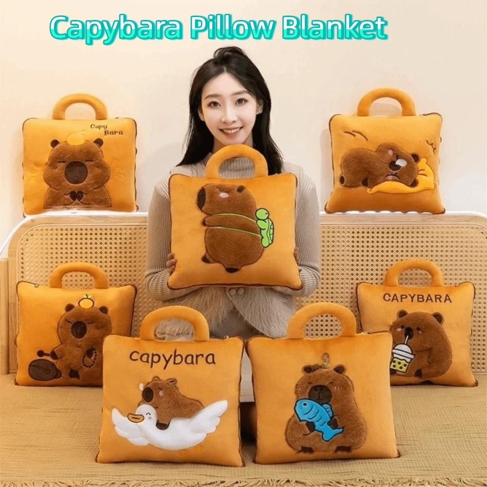 2 in 1 Capybara Pillow Blanket Cartoon Nap Cushion Blanket Cute Travel Blanket  Sofa Back Cushion