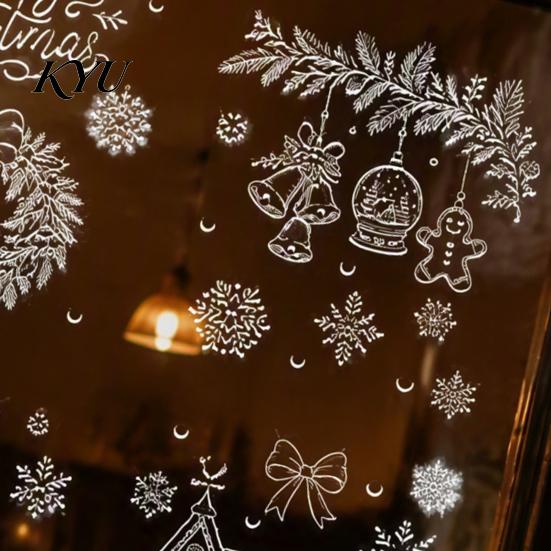 Reusable Gingerbread House Window Clings 9Pcs Christmas Clings, Static Glass Stickers, White Line Hand-Painted Decals for Holiday Home Decorations,