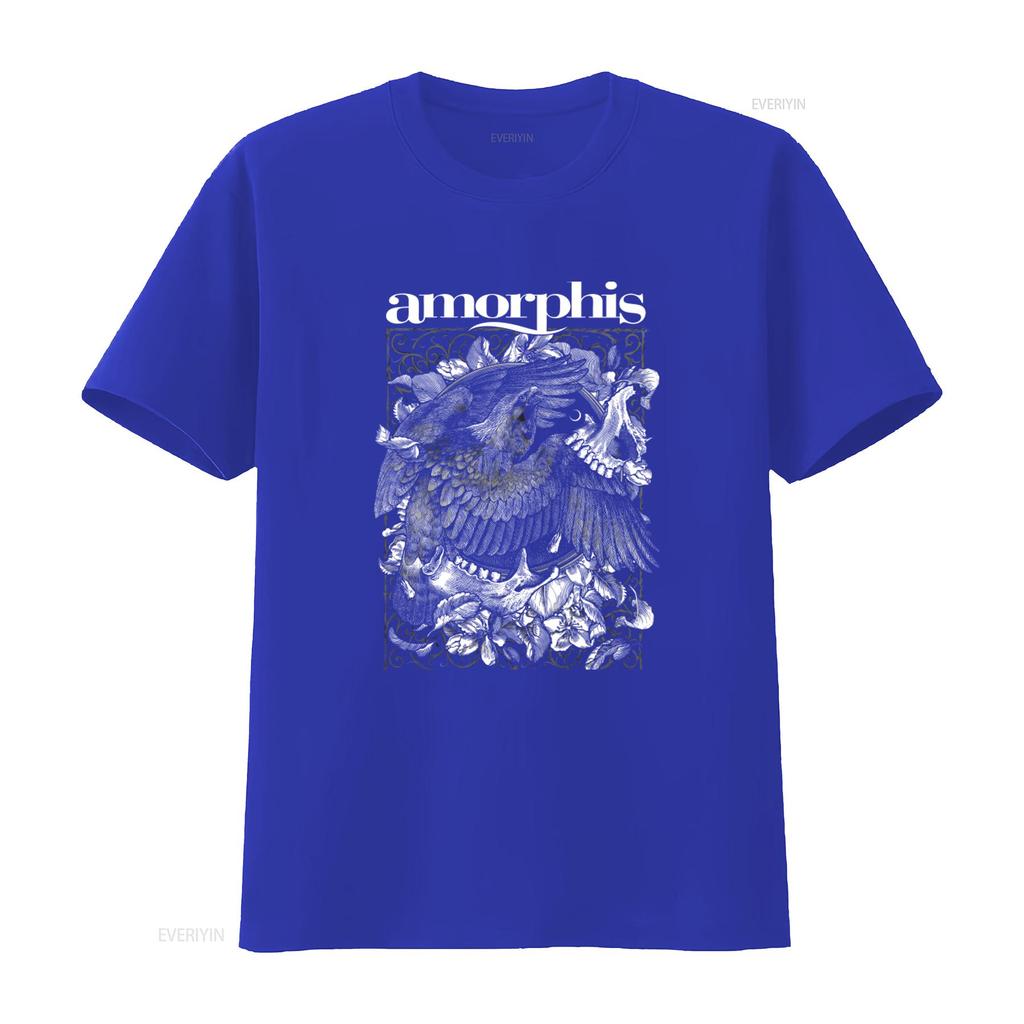 Amorphis Circle Schwarzes T-Shirt mit kunstvollem Adler- und Blumenmuster Perfekt für Metal-Fans vintage gewaschen Lässig Vielseitig