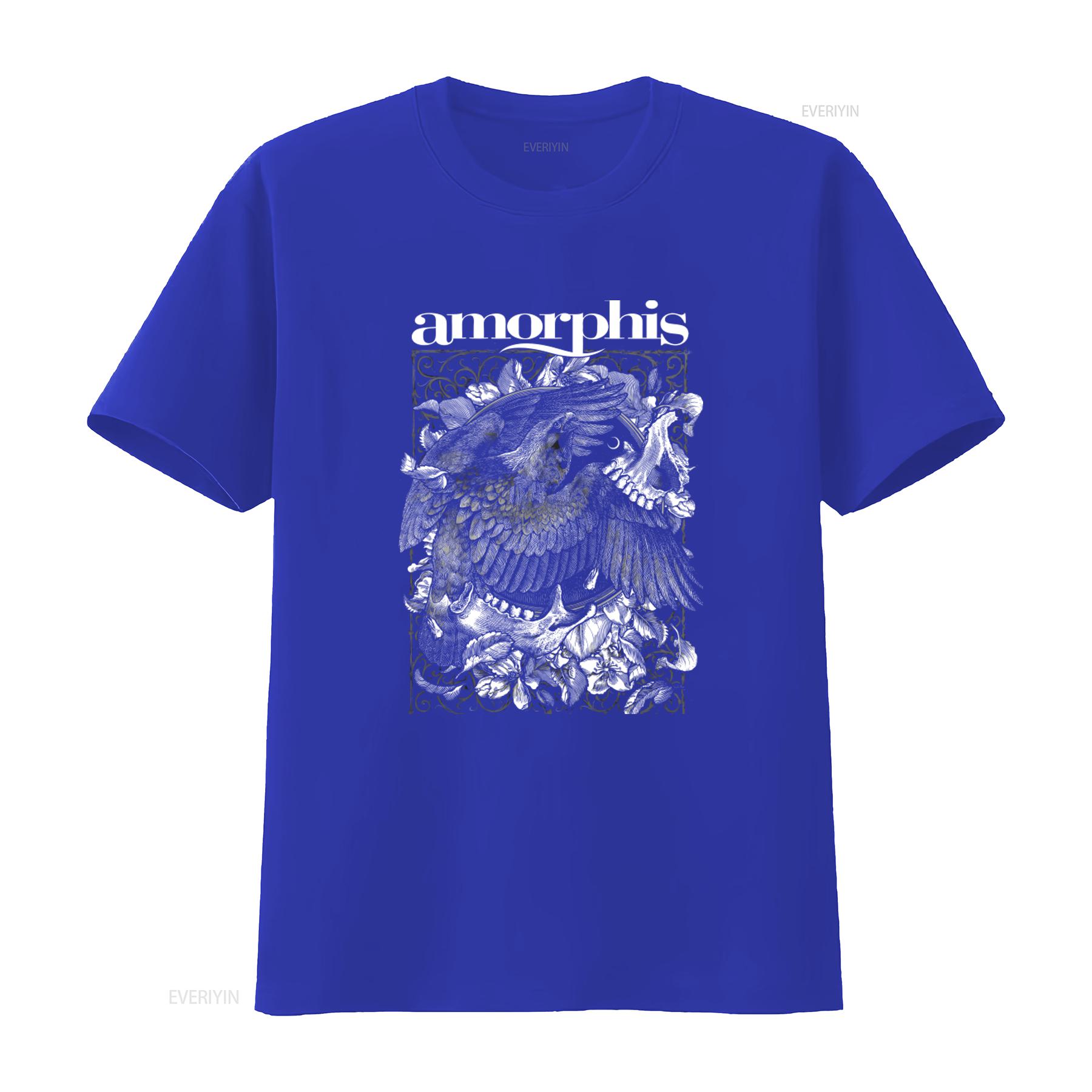 Amorphis Circle Black T Shirt with Intricate Eagle and Floral Design Perfect for Metal Fans vintage Washed Casual Versatile S