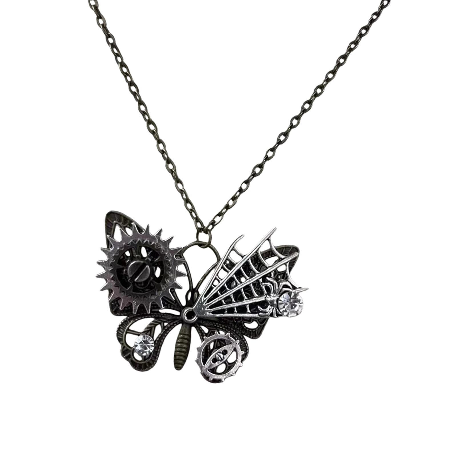 

Unique Gothic Butterfly Pendant Necklace With Industrial Gears Details Alloy Crafted For Edgy Style Enthusiasts 1