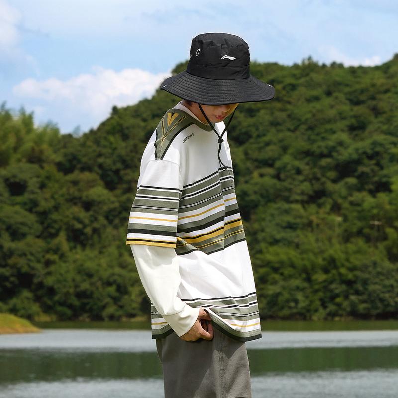 Li Ning CF Series Full Print Round Neck Comfortable Breathable Short Sleeve T-Shirt Unisex Tops Off-White Striped ATSU781-1