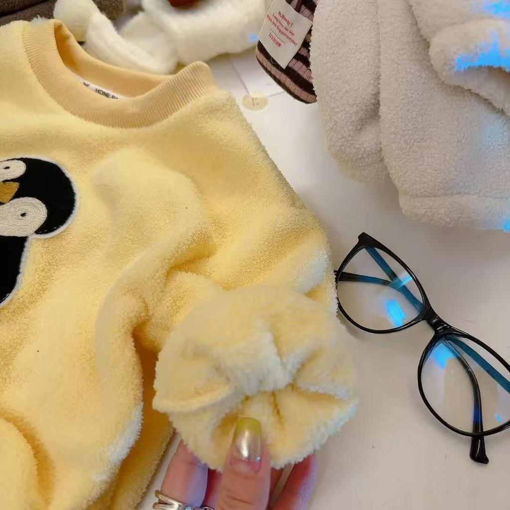 Kids' Fleece-Lined Pajamas Set - Thick Warm Cloud Fleece Homewear for Boys and Girls, Perfect for Autumn/Winter