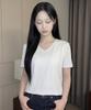 BASIC HOUSE Women'S Rayon Flowy Spandex Oversized V-Neck Plain Short Sleeve T-Shirt White