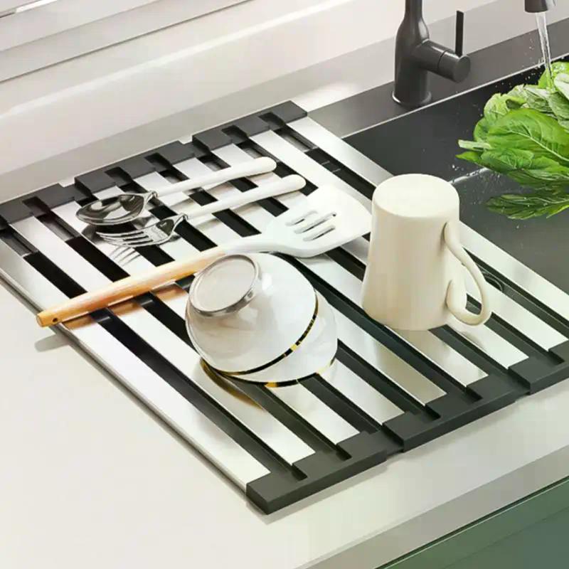 304 Stainless Steel Kitchen Sink Drain Rack Sink Dish Rack Dish Rack Foldable Telescopic Drain Basket